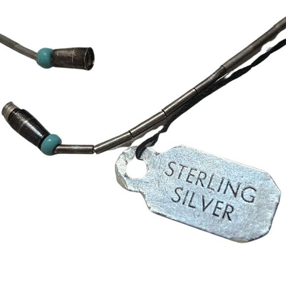 70s Sterling Silver Liquid Beads Turquoise Round Beads Shell Beads Boho Necklace - Picture 5 of 5